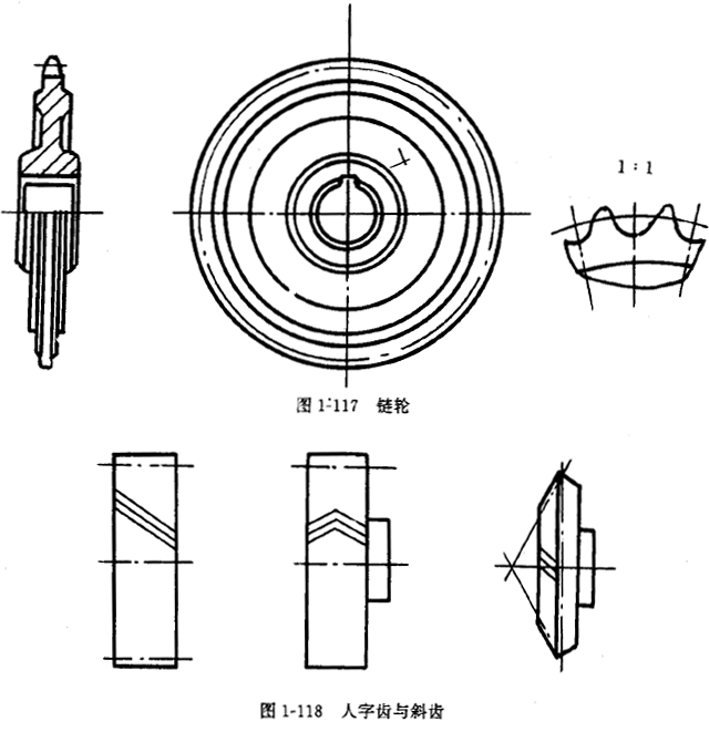 鏈輪的畫法、齒輪、蝸輪、蝸杆齧合畫法