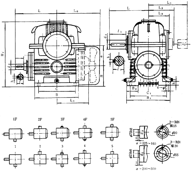 蝸輪減速器外形、安裝尺寸