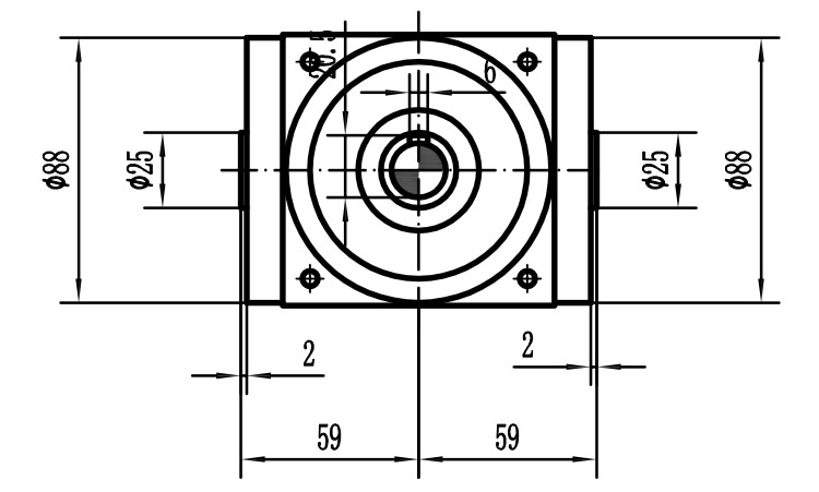 HDA09系列換向器：HDA09-2：1-E外形安裝尺寸圖1