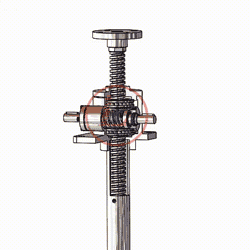 以右側蝸杆爲例，面對著蝸杆時，蝸杆順時針旋轉，絲杆下降；蝸杆逆時針旋轉，絲杆上升。